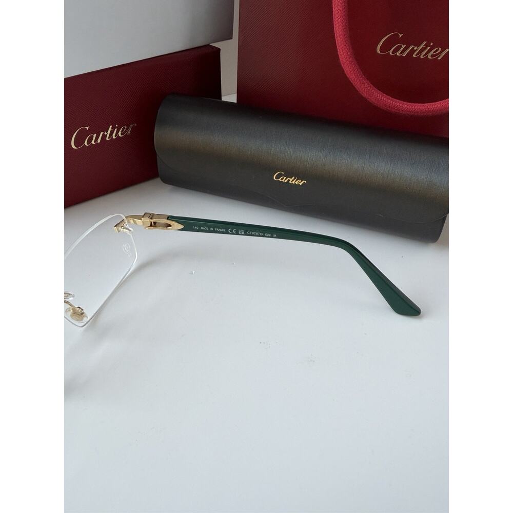 CARTIER CT0287O 009 Gold Green Transparent Clear Eyeglasses Rx Able AUTHENTIC - Picture 8 of 11